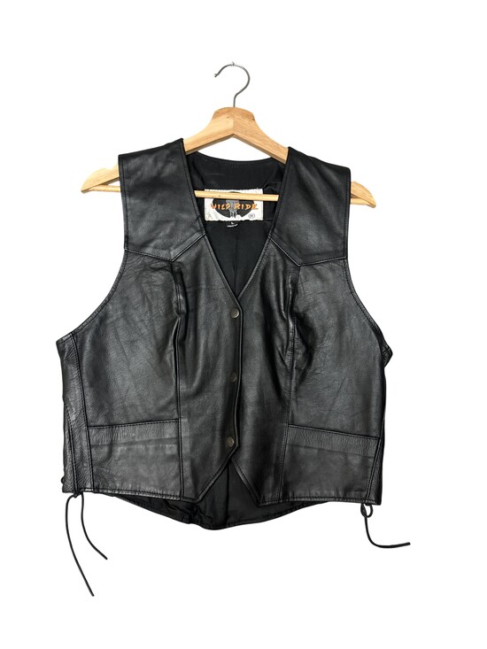 Wild Ride Jackets & Blazers - Vintage 90s Wild Ride Vest Womens Large Black Leather Biker Snap Laces Western